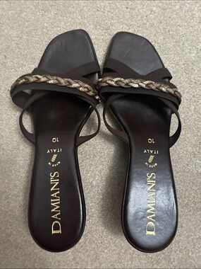 Women's Italian Brown Braided Slide Sandals